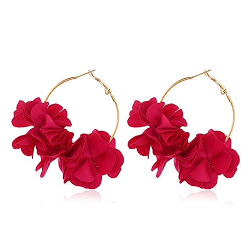 QIN Pendientes creativos Simples de Moda para Mujeres con diseño de Flores de Tela Exquisito aro Femenino