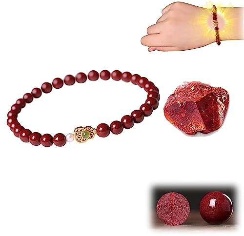 INXKED FengShui Cinnabar Bracelet, Red Cinnabar Feng Shui Wealth Bracelet, Stretch Adjustable Beaded Bracelets Amulet Lucky Wealth Jewelry 6MM