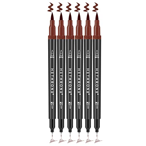 Hethrone Rotuladores para adultos, rotuladores de doble punta, marcadores de punta fina para caligrafía, pintura, dibujo, 6 unidades, chocolate Y952