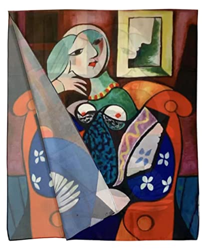 GFM® Bufanda de verano basada en pintura de sensación de seda (VSLK/PSLK), .VSLK-Picasso - Mujer con libro, L