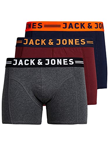 Men Jack&Jones Set 3 Pack JACLICHFIELD Trunks Boxer Shorts Stretch Underwear Slim Basic Underpants, Color:Burdeos, Talla:XXL