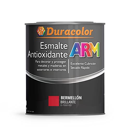 Esmalte Antioxidante ARM - Color Bermellón - 250ml - Superficie Exterior e Interior - Acabado Brillante y de Rápido Secado - Excelente Dureza y Resistencia - Duracolor