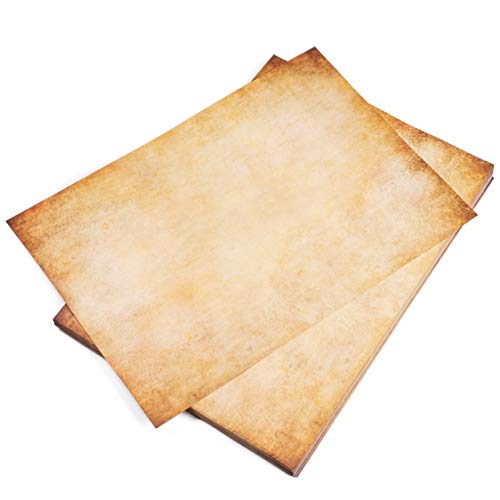 25 hojas DIN A3 Papel vintage pergamino grande, 110g/m², 420x297 mm, aspecto Antiguo envejecido, Doble cara, para Escribir y imprimir, Manualidades, recortes, scrapbook