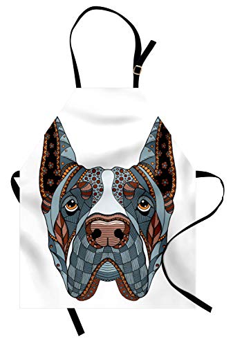 ABAKUHAUS Amante de los Perros Delantal de Cocina, Perro Floral Zentangle, Fácil Lavado Resistente a la Grasa Colores Durables, Multicolor