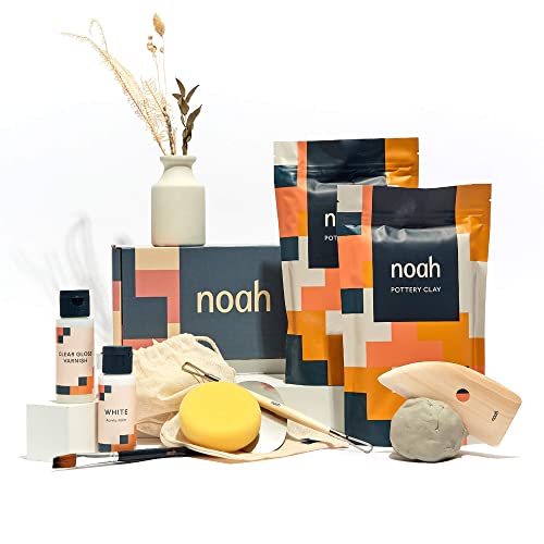 noah Kit Ceramica - Incluye arcilla para modelar, herramientas para esculpir, set de pintura, guía de cómo hacerlo (Arcilla Blanca/Blanca)