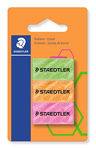 STAEDTLER Soft 526 F BK3. Gomas de borrar de color neón. Blíster con 3 gomas de colores variados.