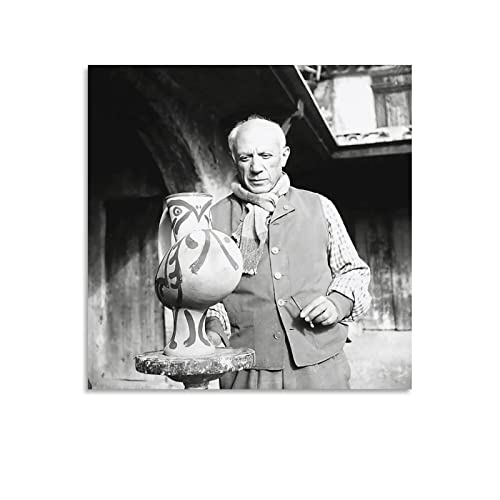 Pablo Picasso con escultura lienzo arte póster y arte de pared impresión moderna decoración familiar póster de 28 x 28 pulgadas (70 x 70 cm)
