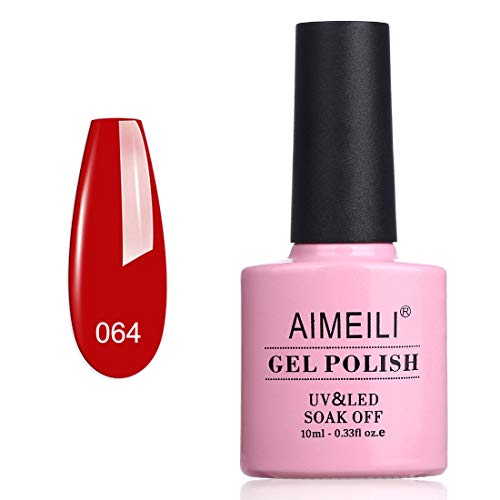 AIMEILI Esmaltes Semipermanentes de Uñas en Gel UV LED, Esmaltes de Uñas Pintauñas Permanente Gel de uñas Semipermanente Soak Off Rojo - Pillar Box Red (064) 10ml