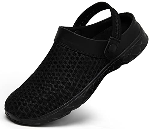 SAGUARO Zuecos para Hombre Mujer Zapatillas de Playa Respirable Malla Ahueca hacia Fuera Las Sandalias Verano Zuecos de Jardín Antideslizante, 081 Negro Brillante, 47 EU