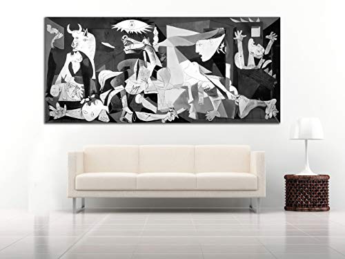 Cuadro Lienzo el Guernica de Picasso - 120x54 cm - Lienzo de Tela Bastidor de Madera de 3 cm de Grosor - Fabricado en España - Impresión en Alta resolución y Calidad