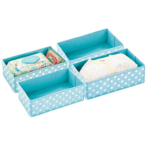 mDesign Juego de 4 Cajas de almacenaje para habitación Infantil o baño – Cesta organizadora Plegable a Lunares y con 2 Compartimentos – Organizador de armarios en Fibra sintética – Azul y Blanco