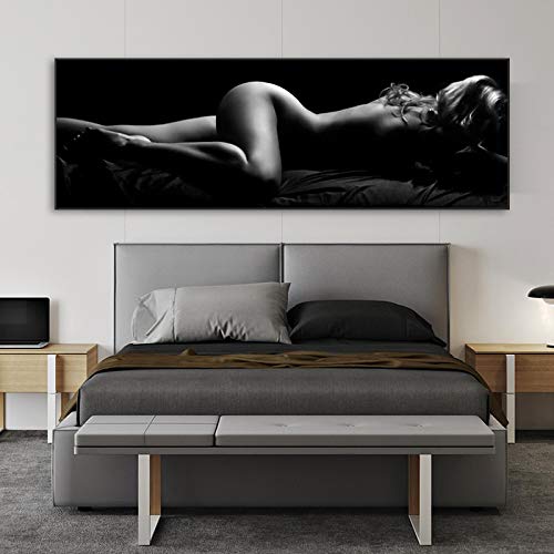 ANFOE Póster de arte desnudo moderno Mujeres dormidas sexy Pintura en lienzo Arte corporal en blanco y negro Cuadros de pared Decoración para sala de estar Impresiones 60x90 cm sin marco