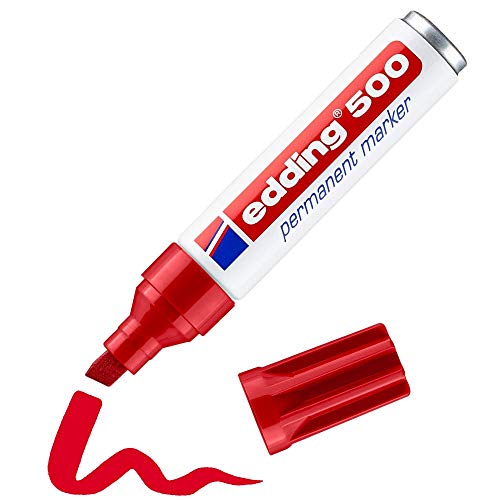 edding 500 marcador permanente - rojo - 1 rotulador - punta biselada 2-7 mm - resistente al agua, de secado rápido, rotuladores indelebles - para cartón, plástico, madera, metal, vidrio