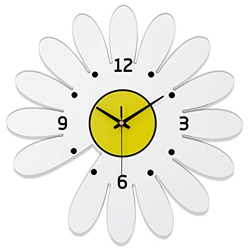 Reloj de Pared, Forma de Margarita Blanca, Movimiento silencioso de Cuarzo Reloj Creativo Elegante Minimalista, Decoración de la habitación de los niños de jardín de Infantes, 39 * 39 CM