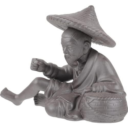 GANAZONO Mini Figuras De Pescador Estatua De Pescador En Miniatura Estatua De Cerámica para Hombre De Barro Figura De Jardín De Pesca Decoración Zen Asiática para Decoración De