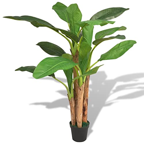 Wakects Planta artificial de plástico, 18 hojas de árbol de plátano artificial, tronco de madera auténtica para patio para interiores