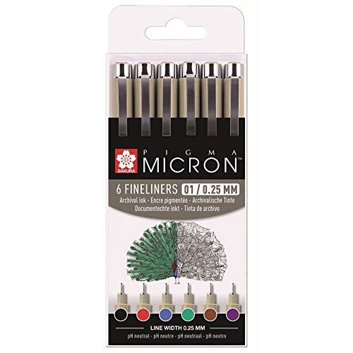 Pigma Micron Fineliners 6 Colores Surtidos 0.25mm