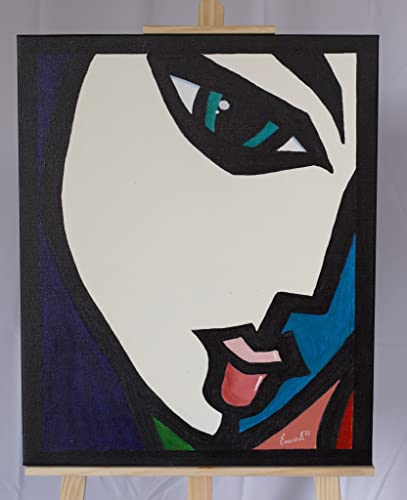Cuadro en lienzo pintado a mano en colores acrílicos, titulado Perfil mujer abstracto de medidas 50x60x2 cm. No necesita marco. Artista Ernest Carneado Ferreri