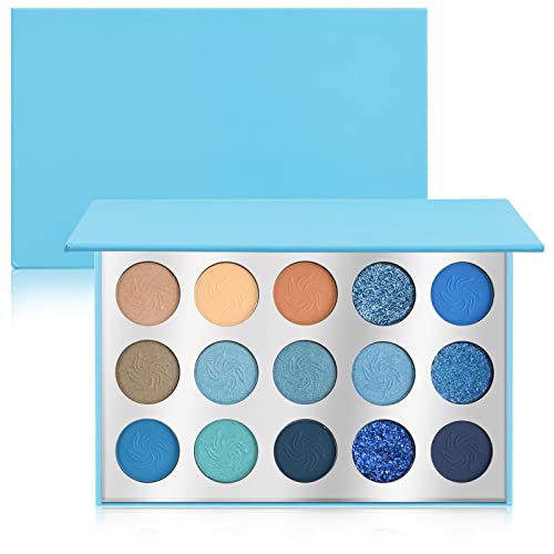 15 colores Maquillaje de Sombra de ojos Impermeable, Paleta de Color de Sombra de ojos, Paleta de Maquillaje para ojos de Alto Pigmento, Paleta de Sombras de ojos Eyeshadow Palette (Azul invierno)