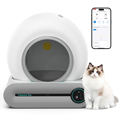 Famree Pet Caja de Arena para Gatos autolimpiable, Caja de Arena automática, Control de aplicación y Monitor de Alerta y Salud Inteligente, Color Gris