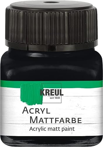 Kreul 75220 - Pintura acrílica mate, color negro en cristal de 20 ml, color cremoso, de secado rápido, a base de agua, adecuada para muchas superficies diferentes.