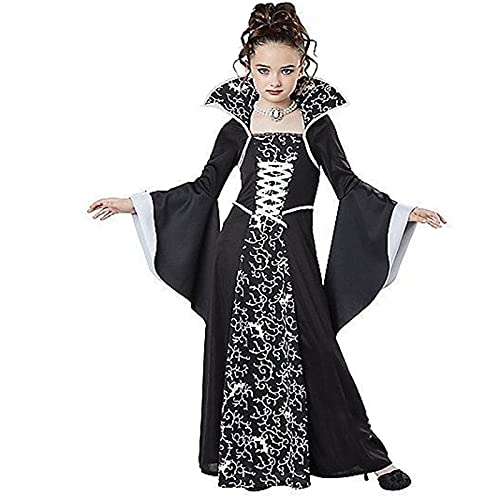 Disfraces de Halloween para niños, disfraz de bruja de gran tamaño, vestido gótico, vintage, vestido de reina para Halloween, carnaval, fiesta, disfraces de cosplay, blanco, 120 cm