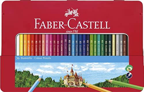 Faber-Castell 115886 - Estuche de metal con 36 lápices de colores, multicolor