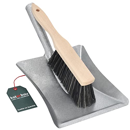 KOTARBAU® Kit de Barrido de 2 Piezas Cepillo y recogedor de Barrido recogedor Manual galvanizado recogedor de Barrido Cepillo de Limpieza Acero Madera