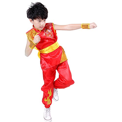 XFentech Traje de Kung Fu de Unisex Sin Mangas/Manga Corta con patrón de dragón Artes Marciales Chino Tradicional Disfraces