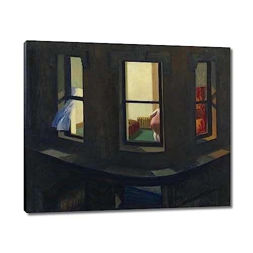 GJRYHXT Cuadros enmarcadas de arte mural por Edward Hopper: Ventanas nocturnas. Reproducción de obras de arte famosas en lienzo. Póster de decoración para salón 50x60cm lienzo envuelto