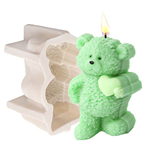 Molde de resina de oso - Molde de silicona para hacer velas en forma de oso de pie en 3D | Figuras coleccionables de oso con corazón, molde artesanal de arcilla para decoración de mesa DIY, velas Nain