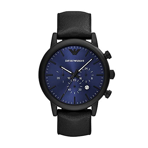 Emporio Armani Reloj Hombre, Movimiento de cuarzo, 46MM Caja de acero negro con correa de piel, AR11351