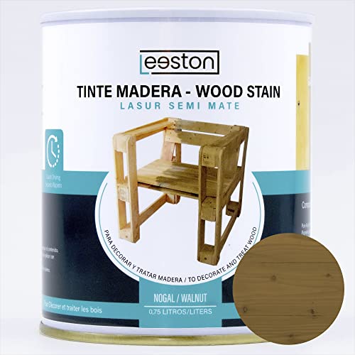 Pintura lasur + lija para maderas, tratamiento para exterior e interior, fácil aplicación y limpieza gracias a su base al agua, acción protectora a largo tiempo, 14 colores (0,75 L, NOGAL)