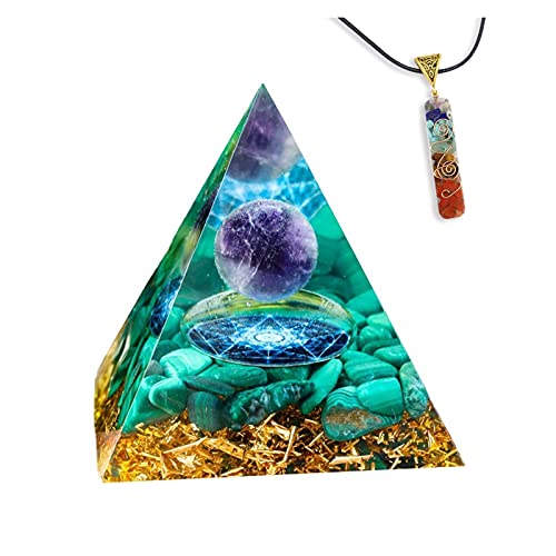HCHL Pirámide de orgonita, Bola de Amatista Generador de energía de Piedra machitada de Malachite Malachite El Juego de pirámide de Cristal con generador de e