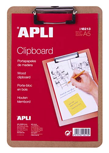 Apli 18213-Clipboard madera, Marrón, A5