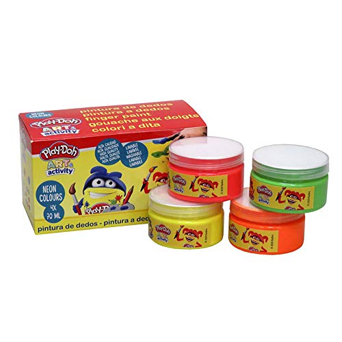 Play Doh, Pinturas de Dedos Fluorescente Jumbo 4 Botes 70 ml, Material Escolar para Colorear (CyP Brands)