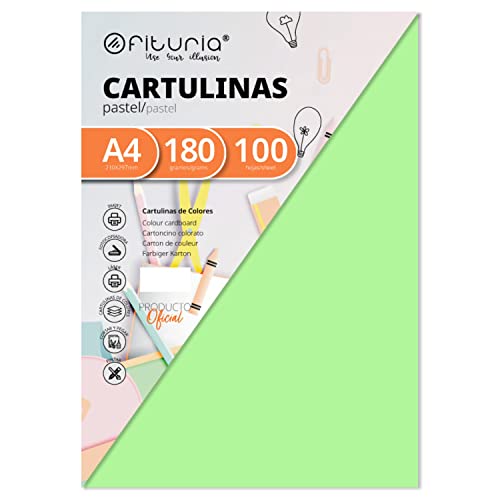 Pack 100 Cartulinas Color Verde Claro Tamaño A4 180g