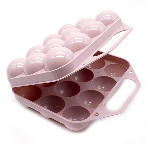 CABLEPELADO - Huevera de plastico para 12 huevos con tapa - caja huevos - cesta transporte - cierre por click - asa transporte - egg box - libre BPA - color rosa claro