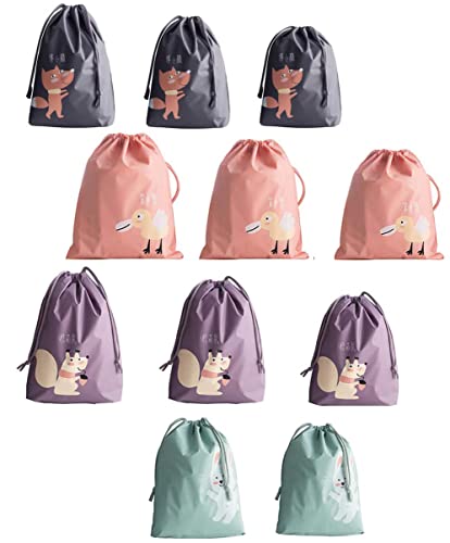 Bolsos de Lazo Impermeable,Yueser 11 Piezas Bolsas de Almacenamiento de Viaje de Compresión Bolso de Organizador con Dibujos Animados para Bolsa de Ropa Natación Maleta de Cosméticos