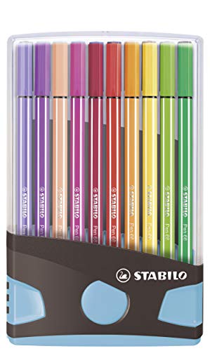STABILO, Rotulador premium STABILO Pen 68, Estuche Colorparade azul claro con 20 colores