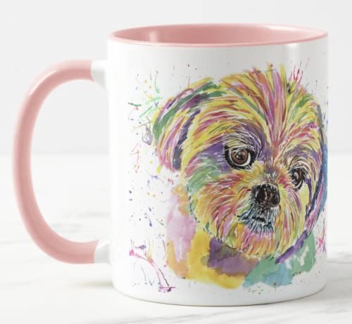 Vixar Shih Tzu - Taza de colores para perro, acuarela, arcoíris, para regalo de cumpleaños, trabajo, oficina, Navidad, té, café (rosa)