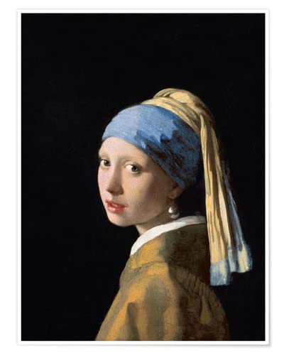 Chica con el Pendiente de Perla pósters para la Pared de Jan Vermeer Cuadros decoración para Cualquier habitación 13 x 18 cm Negro Pintura Láminas Decorativas