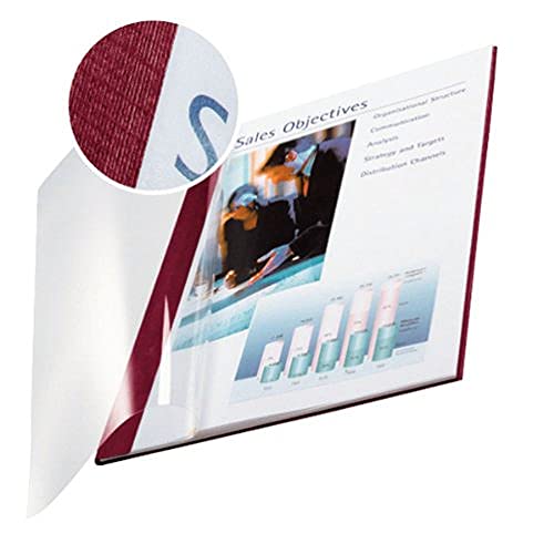 LEITZ 74140028 - Tapas encuadernación flexibles A4 Cubierta transparente contraportada cartoncillo 220 gr. Lomo 10.5 mm (caja 10 ud.) color burdeos
