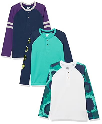 Amazon Essentials Camisetas Henley de Manga Larga (Previamente Spotted Zebra) Niño, Pack de 3, Azul Marino/Verde Turquesa/Blanco, 5 años