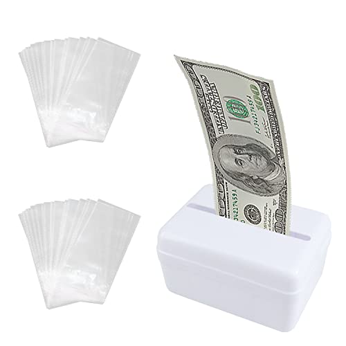 PFLYPF Caja de la torta de efectivo, Pastel Pull-out Kit, con 40 Transparente Bolsas de Dinero, Pastel de Cumpleaños Decoración, Suministros del Partido, Blanco Cash Caja