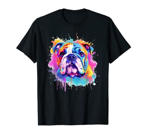 Bulldog Inglés Amante de los Perros Acuarela Vaporwave English Bully Camiseta