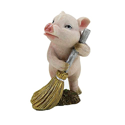 Rehomy Divertida estatua de cerdo decorativa de resina, estatua coleccionable que barre el suelo, figura de cerdo para el hogar y la oficina