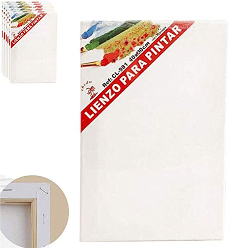 Set de 6 Lienzos 100% algodón 280g/m², Lienzos Para Todo Tipo de Pintura Acrílico Oleo Acuarela Lienzos sin Ácidos con Bastidor de Madera para Telas Blancas (40X60) 6 uds.