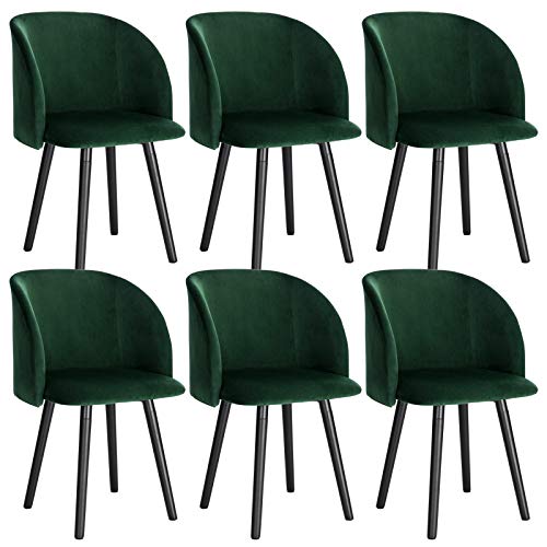 WOLTU 6X Sillas de Comedor Nordicas Estilo Vintage Dining Chairs Juego de 6 Sillas de Cocina Sillas Tapizadas en Terciopelo Silla de Conferencia Silla de Escritorio Verde Oscuro BH121dgn-6