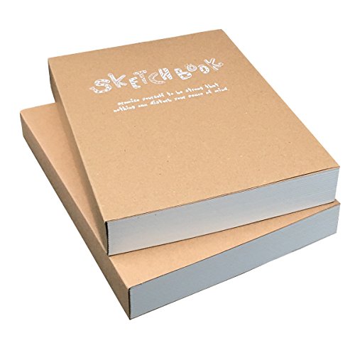 Kraft Cover - Cuaderno de dibujo y cuaderno de dibujo, juego de 2 libretas de dibujo en blanco, 125 g, papel grueso, tamaño A5, 150 x 210 mm, apertura de 180 grados, 2 unidades